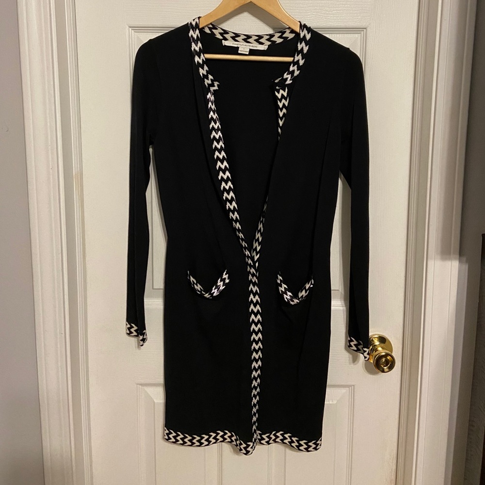 DVF black sweater with black & white beaded trim